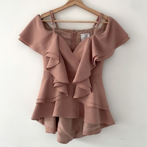 NWT C/MEO COLLECTIVE Metal Clouds Top pink blush, layered frills & ruffled, sz S - Picture 1 of 8